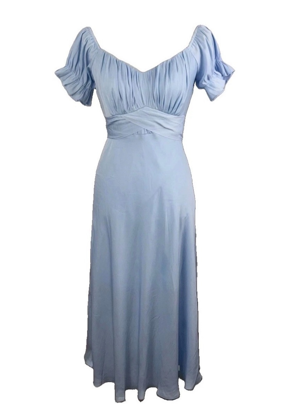 Selfie Leslie Dress Blue M Linka Midi Off Shoulder Tie Back NWT Cottagecore